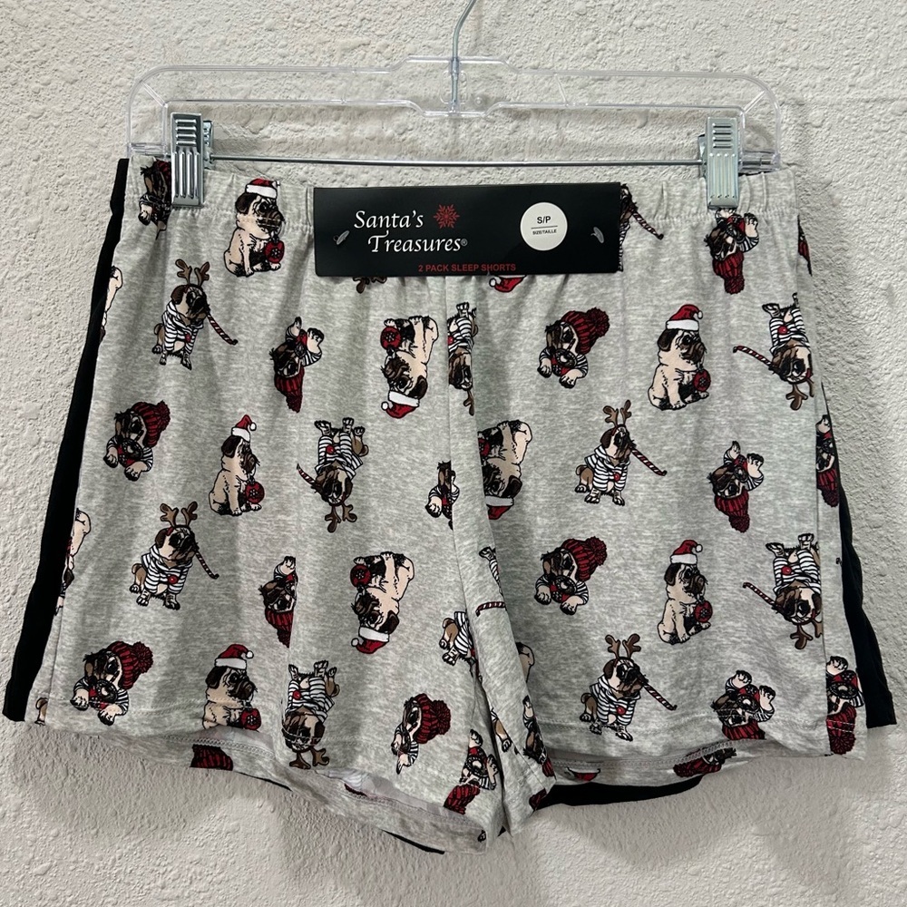 Santa's Treasures Dog Christmas Themed Pajama Sleep Shorts 2PK NWT Small